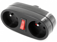 Charger l&#39;image dans la galerie, Adaptateur secteur noir avec deux prises et un interrupteur rouge.
