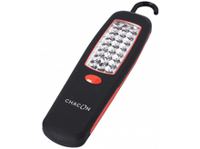 Charger l&#39;image dans la galerie, Une lampe de travail noire et rouge avec un crochet, montrant une grille de LED.
