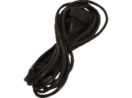 Câble électrique noir, enroulé, sur fond blanc.