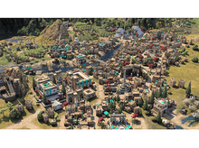 Charger l&#39;image dans la galerie, Paysage urbain avec bâtiments, arbres et montagne en arrière-plan.
