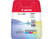 Charger l&#39;image dans la galerie, Un emballage de cartouches d&#39;encre Canon, montrant des cartouches d&#39;encre cyan, magenta et jaune.
