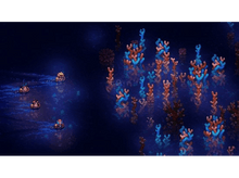 Charger l&#39;image dans la galerie, Scène sous-marine pixélisée. Personnages en bateaux, formations coralliennes et eau bleue.
