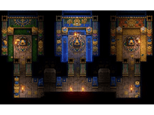 Charger l&#39;image dans la galerie, Pixel art d&#39;une scène de jeu avec trois salles et un personnage avec une torche.
