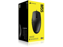 Charger l&#39;image dans la galerie, Souris gaming Corsair M55 et boîte, fond blanc, boîte jaune.
