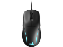 Charger l&#39;image dans la galerie, Une souris d&#39;ordinateur noire. Elle a une lumière bleue et un câble.
