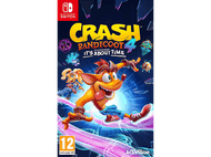 Couverture du jeu Crash Bandicoot 4: It's About Time. Crash Bandicoot avec Coco, logo du jeu et logo Nintendo Switch.