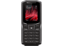 Charger l&#39;image dans la galerie, Un téléphone portable noir avec un écran rouge et noir affiche l&#39;heure et la date.
