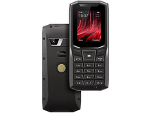 Charger l&#39;image dans la galerie, Téléphone mobile noir robuste avec écran affichant l&#39;heure et l&#39;interface. L&#39;arrière montre la caméra.
