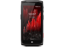 Charger l'image dans la galerie, Un smartphone noir affichant un design abstrait rouge. L'écran affiche l'heure et le pourcentage de la batterie.
