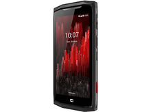 Charger l'image dans la galerie, Smartphone noir avec écran rouge et noir. Le téléphone a des bords noirs.
