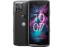 Charger l'image dans la galerie, Un smartphone noir avec deux caméras, affichant un fond d'écran sur le thème de la galaxie.
