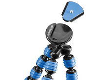 Charger l&#39;image dans la galerie, Un trépied flexible noir et bleu pour une caméra. Il a une rotule et des pieds bleus et pliables.
