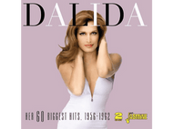 Pochette d'album avec une femme en robe blanche et le nom Dalida.