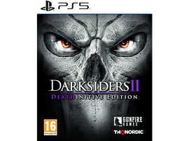 Pochette du jeu Darksiders II. Crâne avec yeux brillants. Logo PS5 en haut. Fond noir.