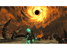 Charger l&#39;image dans la galerie, Un ciel de feu avec un portail sombre et un cheval avec un cavalier.
