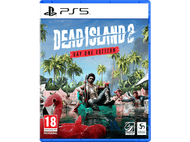 Couverture du jeu Dead Island 2. Un homme avec une boisson est assis sur une chaise flottante dans l'eau avec des zombies.