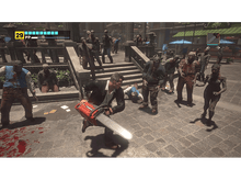 Charger l&#39;image dans la galerie, Homme courant avec une tronçonneuse, attaquant des zombies dans la rue. Autres combattent zombies.
