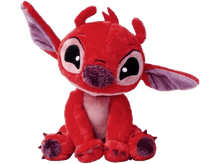 Charger l&#39;image dans la galerie, Peluche Stitch rouge avec de grandes oreilles, assis, sur fond noir.
