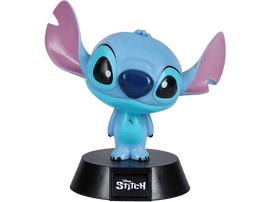 Figurine Stitch sur une base noire. Le personnage est bleu clair avec de grandes oreilles et une base noire.