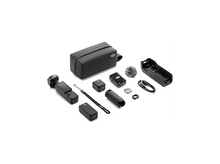 Charger l&#39;image dans la galerie, Kit caméra DJI Pocket 3 avec accessoires, dont étui, micro et câbles, sur surface blanche.
