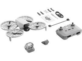 Drone DJI Avata avec accessoires. Drone blanc, télécommande et autres éléments.