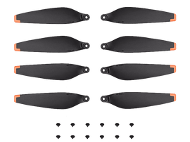 Hélices de drone noires avec pointes oranges et petits bouchons à vis.