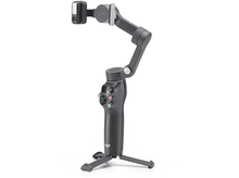 Charger l&#39;image dans la galerie, Gimbal DJI Osmo Mobile noir avec téléphone fixé, sur fond blanc.
