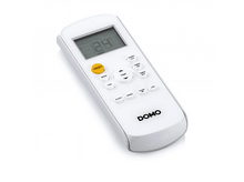 Charger l&#39;image dans la galerie, Une télécommande blanche avec des boutons et un écran, étiquetée DOMO.
