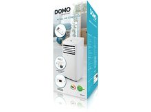 Charger l&#39;image dans la galerie, Un climatiseur portable blanc avec une boîte produit. La boîte montre des caractéristiques.
