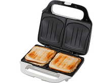 Charger l&#39;image dans la galerie, Un appareil à sandwich ouvert avec deux sandwichs grillés, sur fond blanc.
