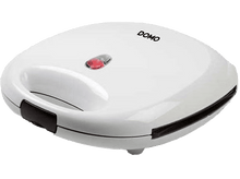Charger l&#39;image dans la galerie, Une machine à sandwich blanche avec une lumière rouge est sur une surface noire, la marque DOMO est visible.
