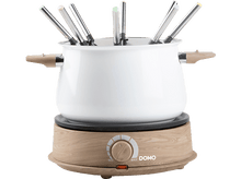 Charger l&#39;image dans la galerie, Un caquelon à fondue blanc sur une base en bois avec des fourchettes à fondue autour.
