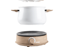 Charger l&#39;image dans la galerie, Pot blanc avec poignées en bois, couvercle et base de cuisson.
