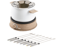 Charger l&#39;image dans la galerie, Un service à fondue blanc avec des fourchettes sur une surface blanche.
