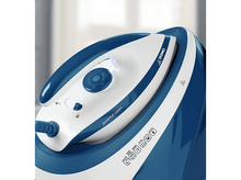 Charger l&#39;image dans la galerie, Gros plan d&#39;un fer à repasser bleu et blanc, avec le mot &#39;DOMO&#39; visible.
