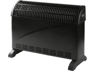 Un radiateur électrique noir avec un design incurvé.