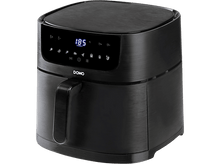 Charger l'image dans la galerie, Friteuse à air noire avec affichage numérique et poignée. Le fond est noir.
