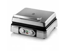 Charger l&#39;image dans la galerie, Appareil à sandwich argenté et noir avec des cadrans. Fond blanc.
