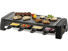 Charger l&#39;image dans la galerie, Gril à raclette avec nourriture dessus, prêt à cuire.
