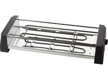 Charger l&#39;image dans la galerie, Un grill électrique argenté et noir. Les éléments chauffants sont visibles. Fond blanc.

