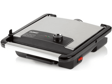 Charger l&#39;image dans la galerie, Un appareil à sandwich argenté et noir, ouvert.
