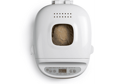 Charger l&#39;image dans la galerie, Machine à pain blanche avec de la pâte à l&#39;intérieur. L&#39;écran affiche 13:00. Vue de dessus.
