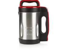 Charger l&#39;image dans la galerie, Un appareil à soupe DOMO argent et rouge avec une poignée et une base noire.
