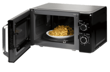 Charger l&#39;image dans la galerie, Micro-ondes avec porte ouverte; plat à l&#39;intérieur. Extérieur noir, intérieur noir.
