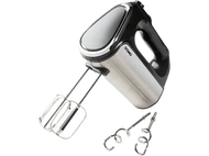 Mixeur à main argenté et noir avec deux jeux de batteurs. 'DOMO' est écrit dessus.