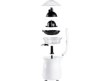 Charger l&#39;image dans la galerie, Vue éclatée d&#39;un presse-agrumes blanc. Les composants sont séparés et disposés verticalement.
