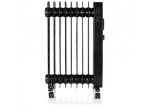 Charger l&#39;image dans la galerie, Un radiateur noir rempli d&#39;huile sur roues, vu de face.
