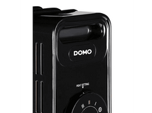Charger l&#39;image dans la galerie, Gros plan d&#39;un radiateur DOMO noir avec bouton de réglage et nom de la marque.
