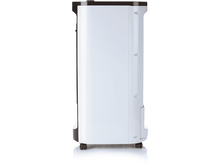 Charger l'image dans la galerie, Purificateur d'air blanc et noir. Vue latérale. Avec boutons, une ventilation et des roues.
