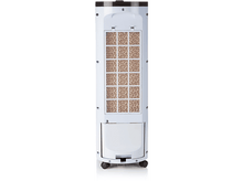 Charger l'image dans la galerie, Un refroidisseur d'air blanc, grand et cylindrique avec un filtre visible au milieu.
